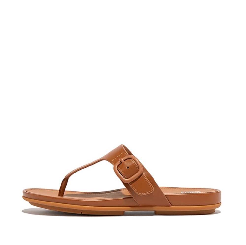 FITFLOP GRACIE Matt-Buckle Leather Toe-Post Sandals Sz 11 Brown SH261